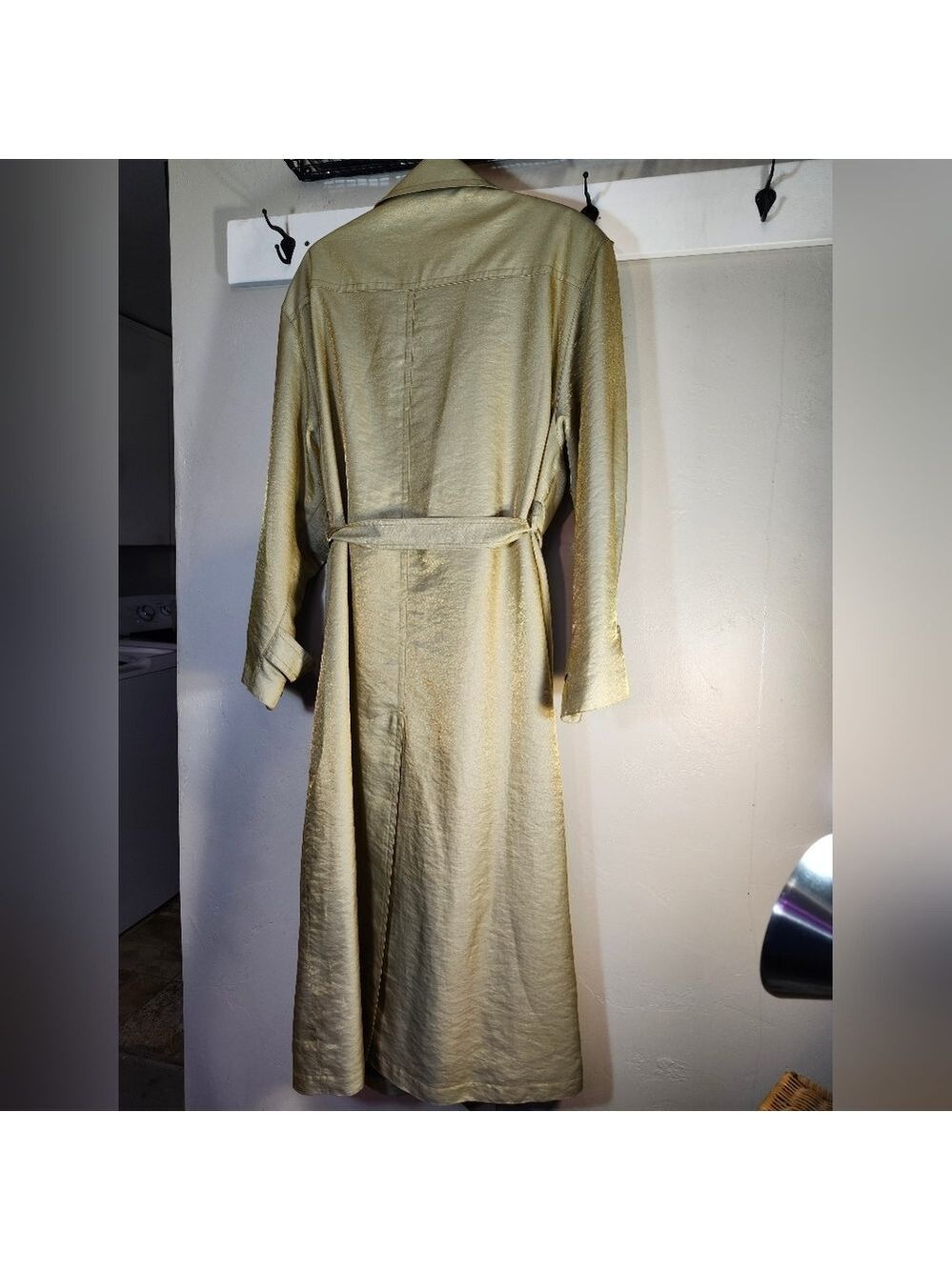 Laura Winston Gold Metalic Vintage Maxi Trench Coat Sz 14 - Picture 13 of 16